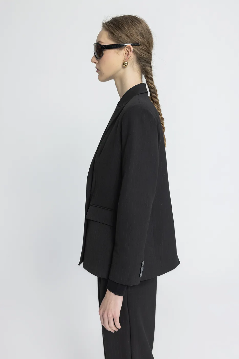 Bayan Siyah Kruvaze Blazer Ceket