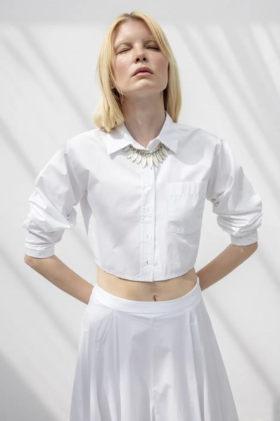 Bayan Beyaz %100 Cotton Crop Gömlek