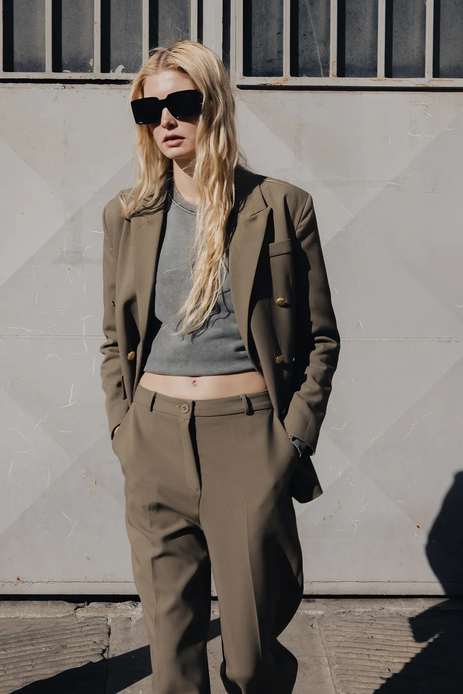 Bayan Haki Kruvaze  Blazer Ceket