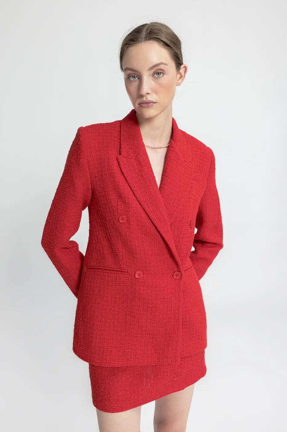 Bayan Kırmızı Tüvit Blazer Ceket