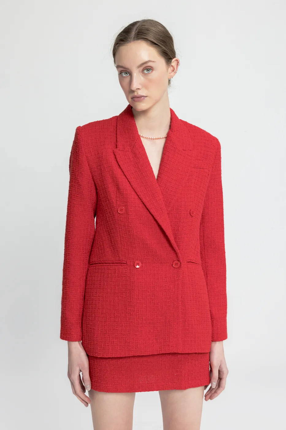 Bayan Kırmızı Tüvit Blazer Ceket