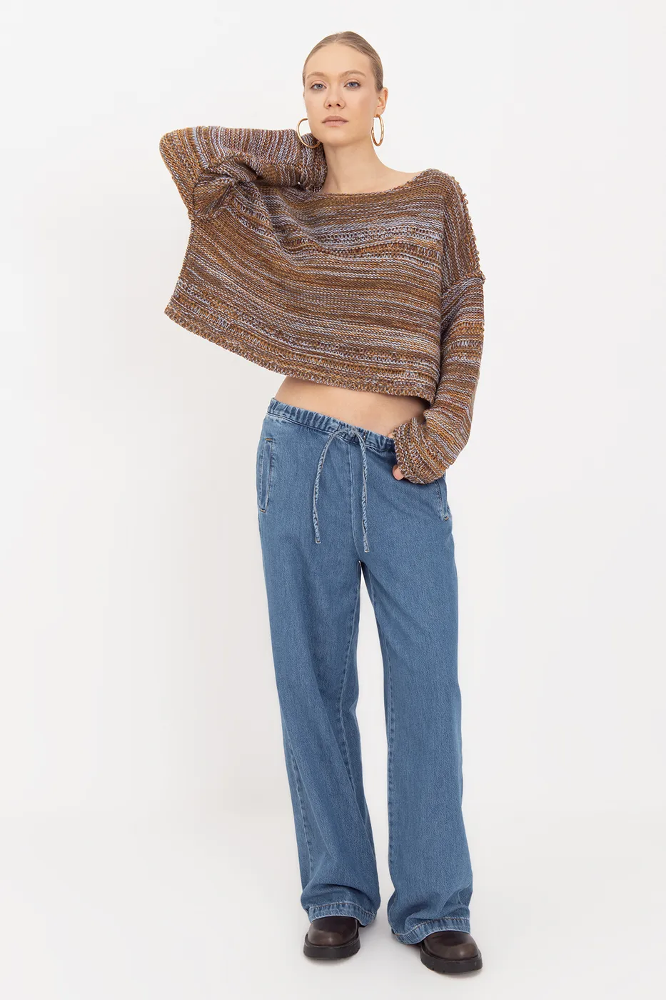 Bayan Lacivert Jogger Denim Pantolon