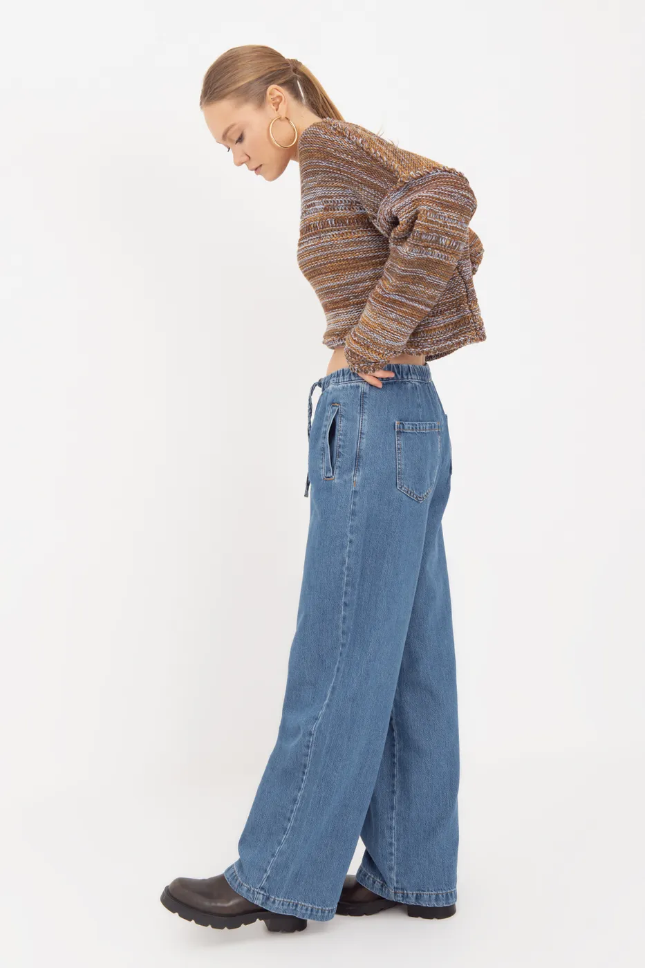Bayan Lacivert Jogger Denim Pantolon