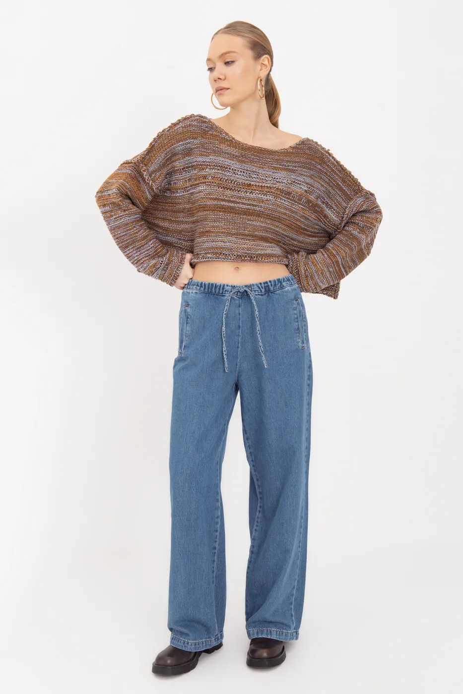 Bayan Lacivert Jogger Denim Pantolon