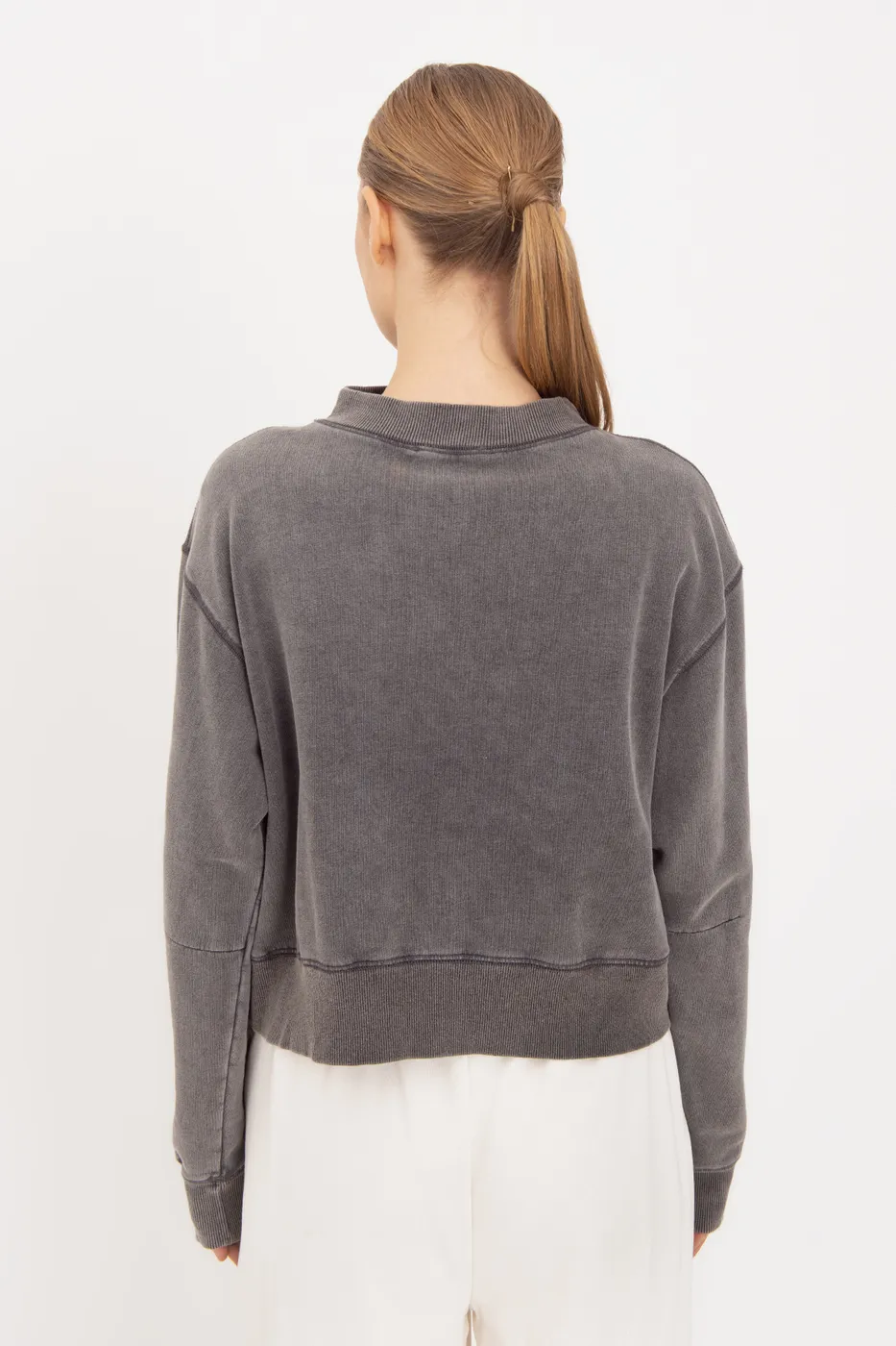 Bayan Antrasit Yıkamalı Baskılı Sweatshirt