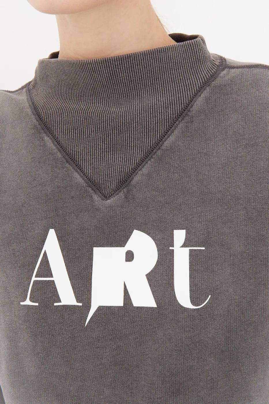 Bayan Antrasit Yıkamalı Baskılı Sweatshirt