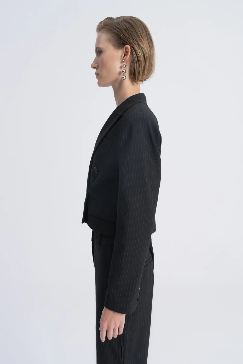 Bayan Siyah Crop Blazer Ceket