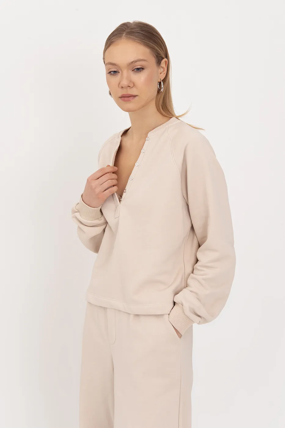 Bayan Bej Patlı Cotton Sweatshirt