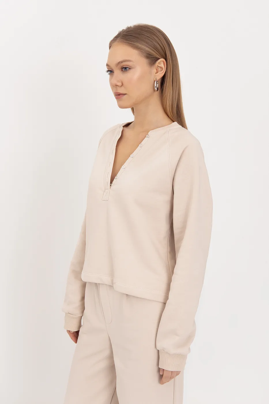 Bayan Bej Patlı Cotton Sweatshirt