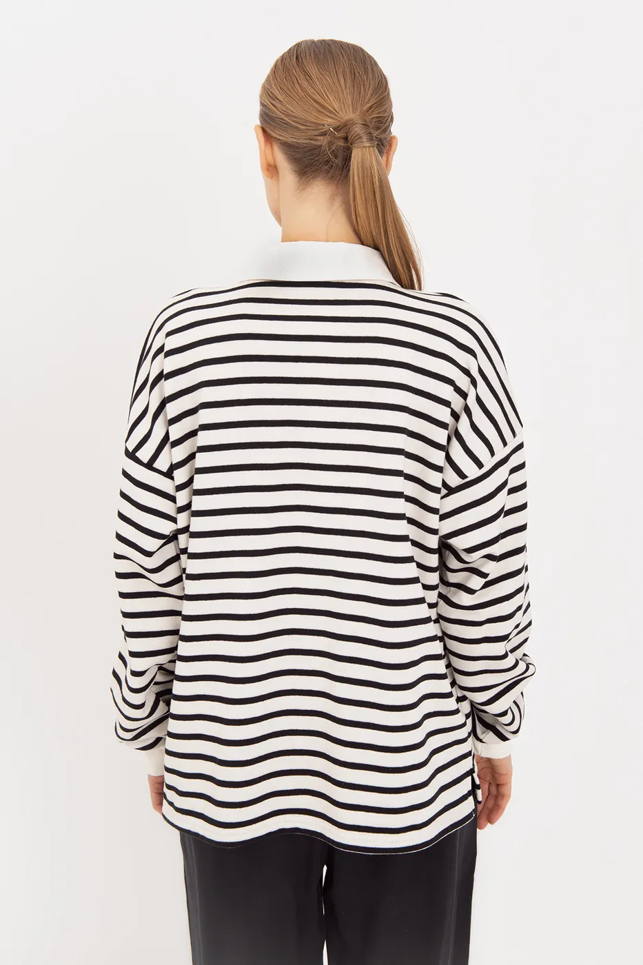 Bayan Siyah Oversize Çizgili  Sweatshirt