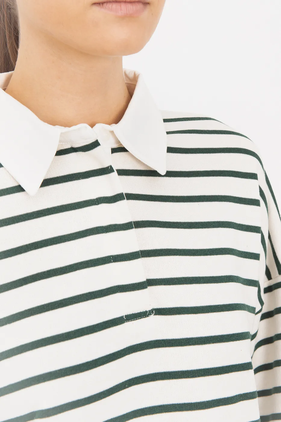 Bayan Yeşil Oversize Çizgili  Sweatshirt
