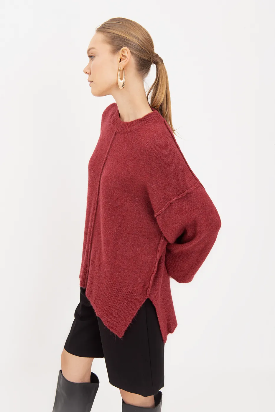 Bayan Vişne Oversize Kazak