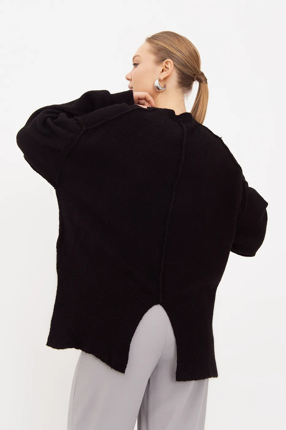 Bayan Siyah Oversize Kazak