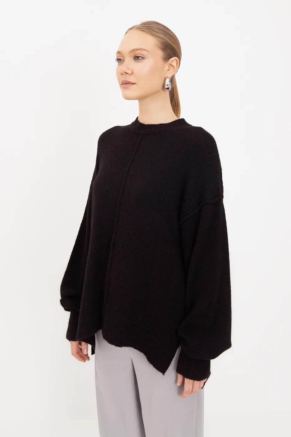Bayan Siyah Oversize Kazak