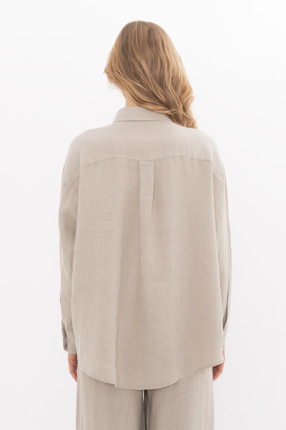 Bayan Bej %100 Keten Oversize Gömlek