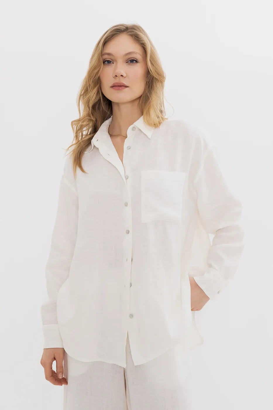 Bayan Beyaz %100 Keten Oversize Gömlek