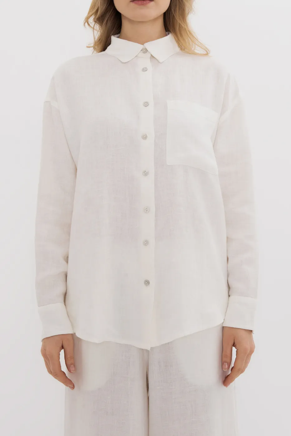 Bayan Beyaz %100 Keten Oversize Gömlek