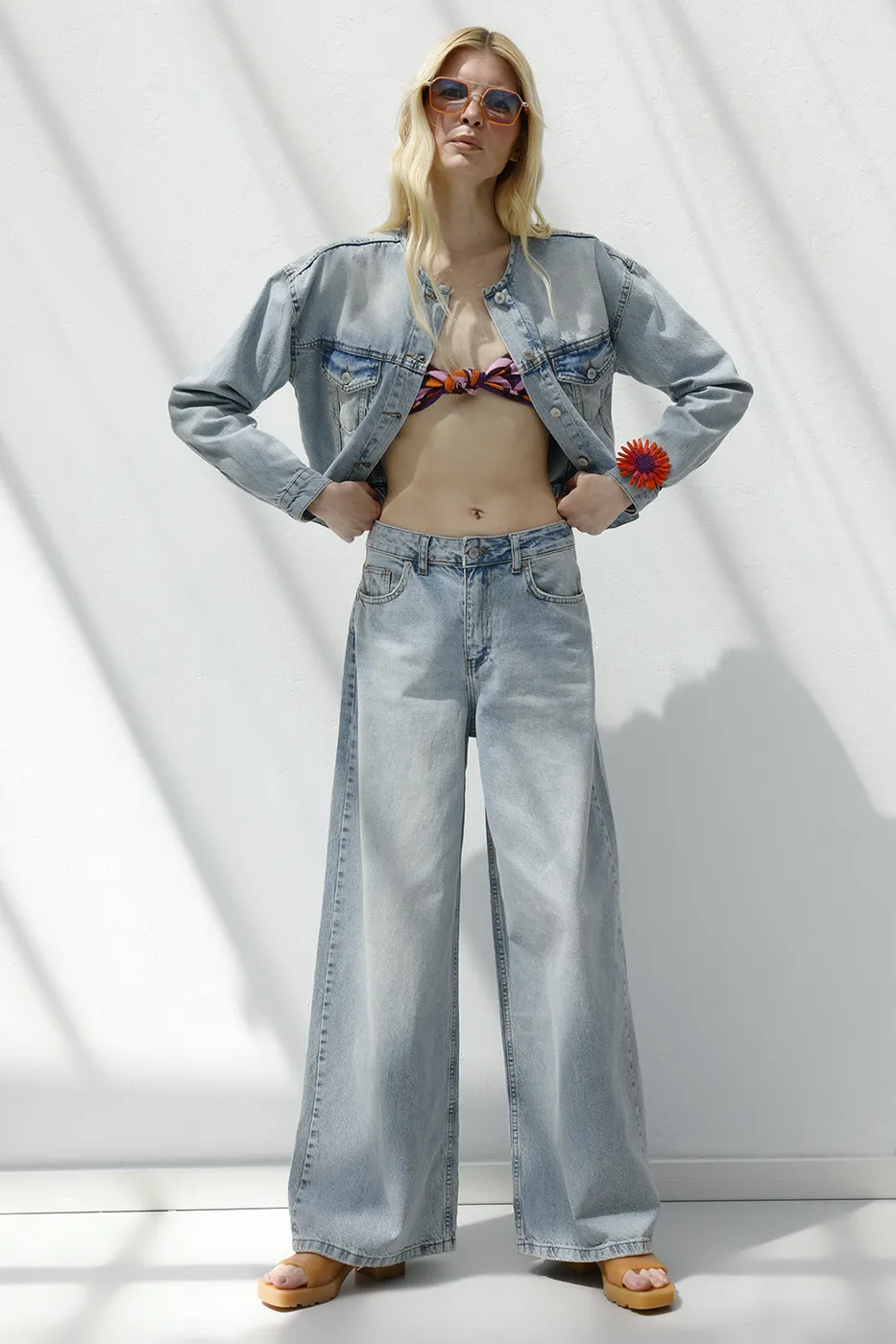 Bayan Mavi Palazzo Denim Pantolon