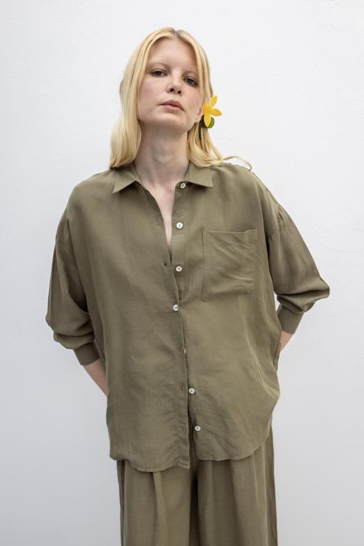 Keten Karışımlı Oversize Gömlek