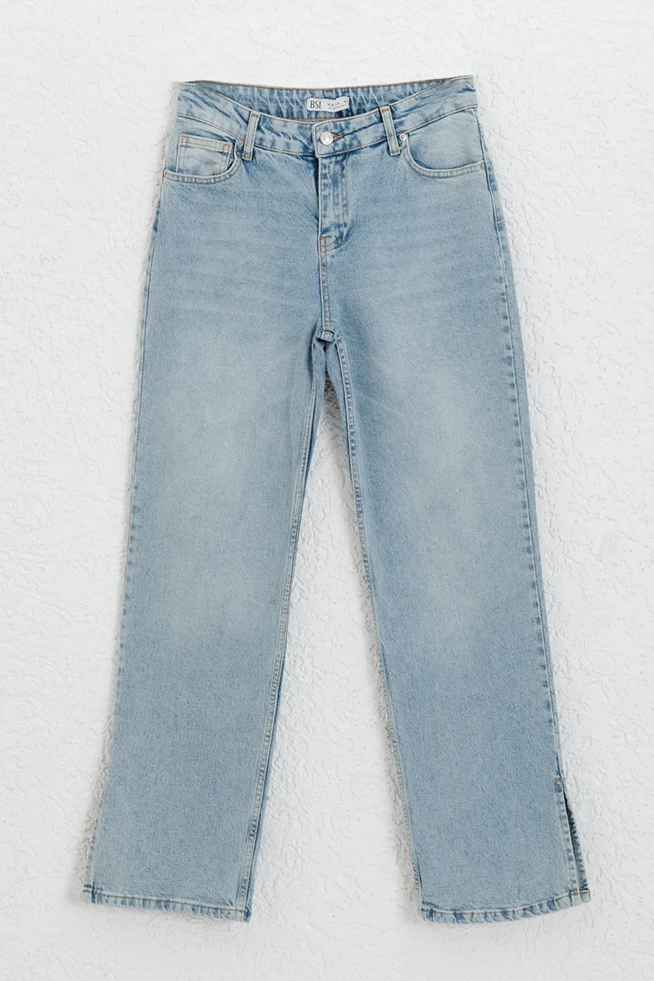 Bayan Mavi Paça Yırtmaçlı Denim Pantolon