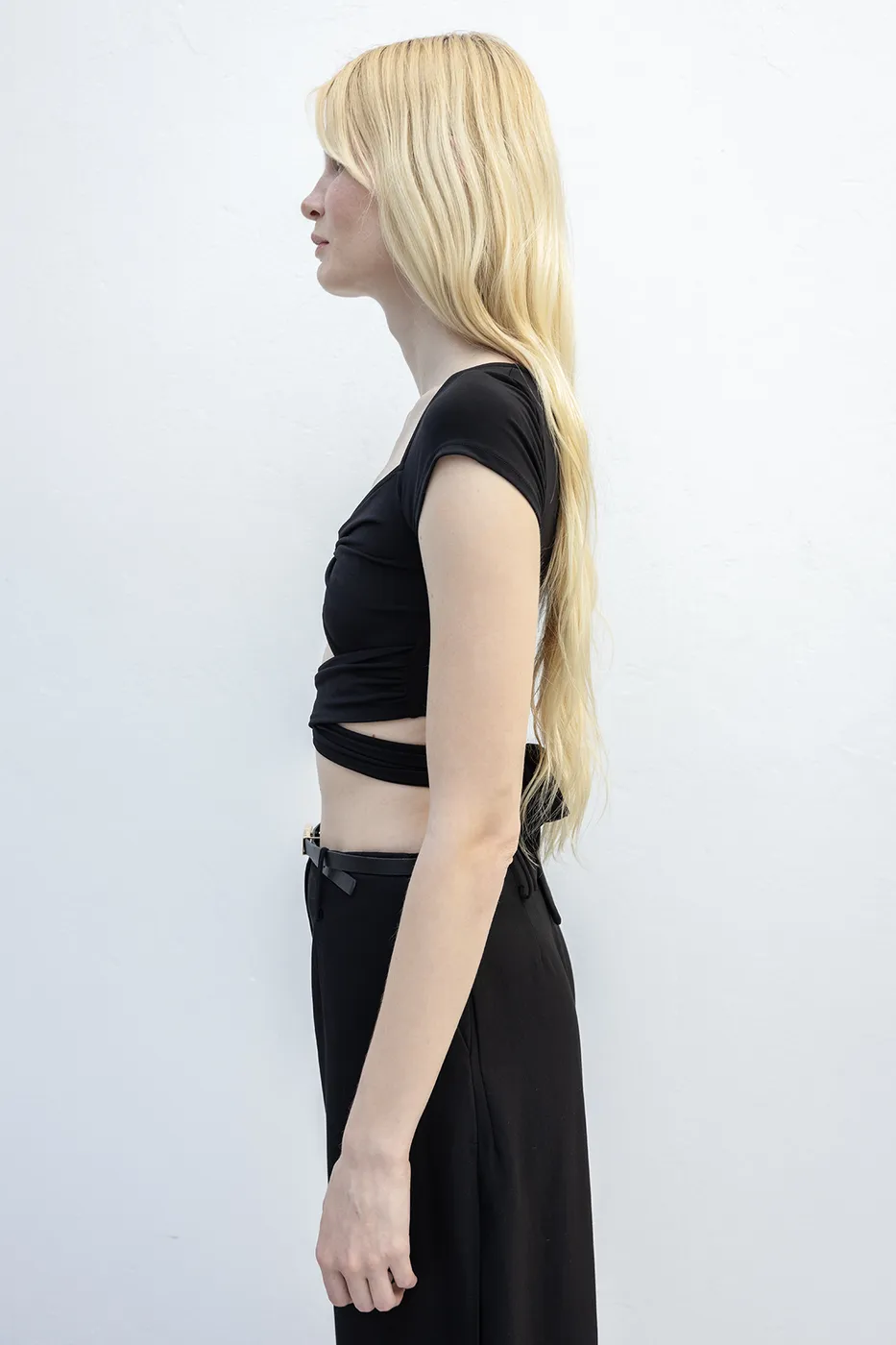 Bayan Siyah Bağlamalı Crop Top