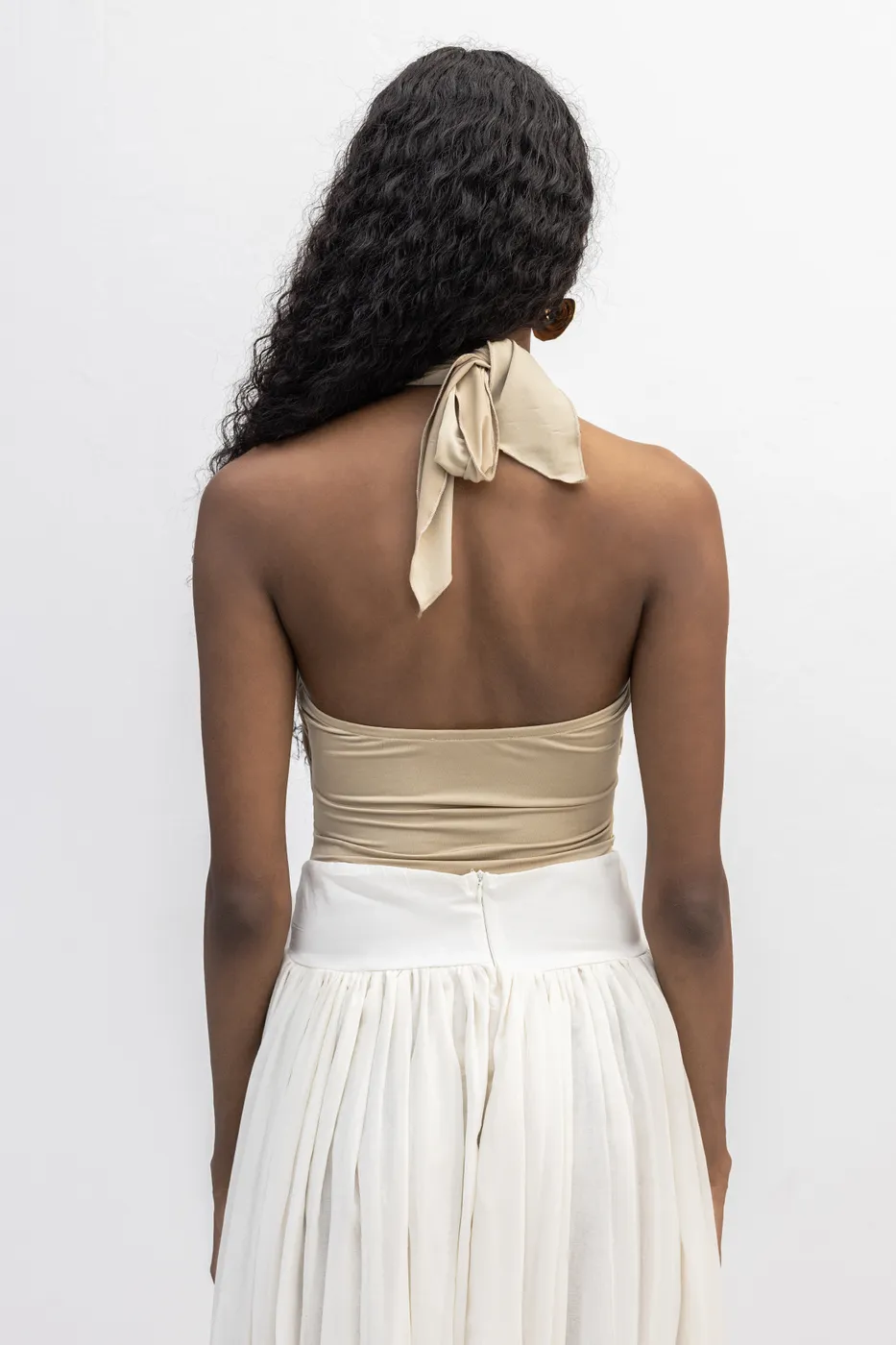 Bayan Bej Çapraz Bağlamalı Bodysuit