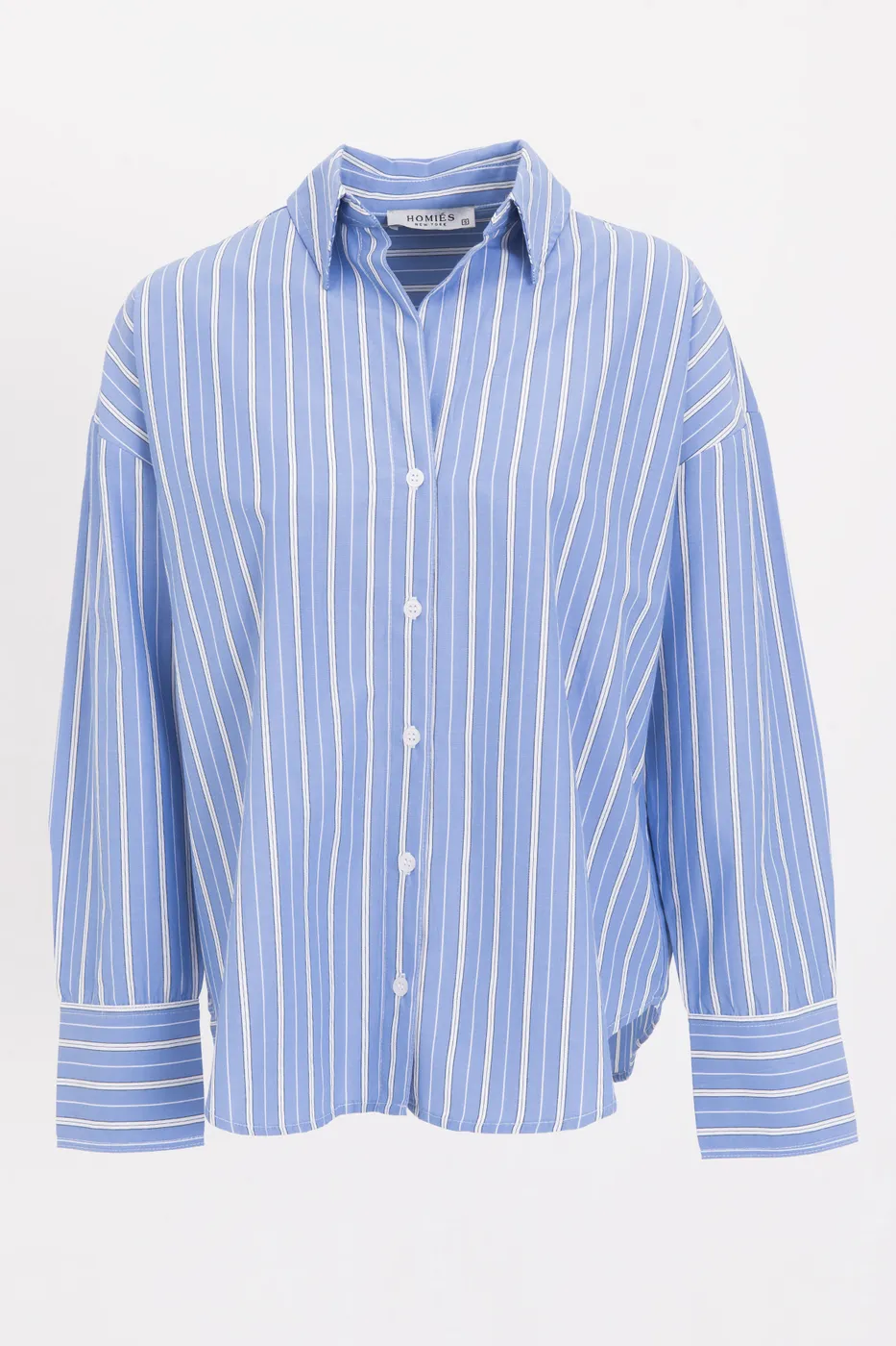 Bayan Mavi Oversize Çizgili Poplin Gömlek
