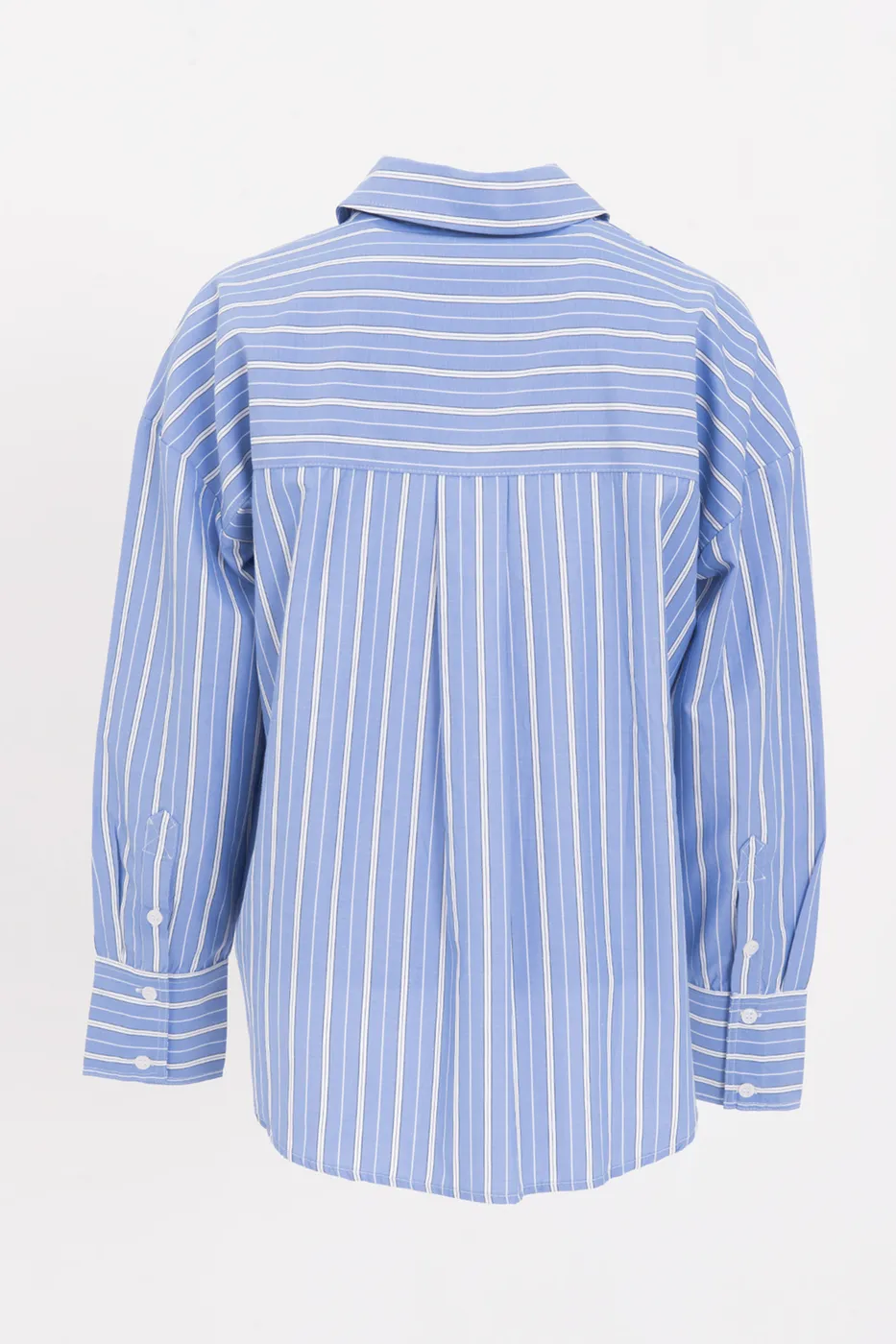 Bayan Mavi Oversize Çizgili Poplin Gömlek