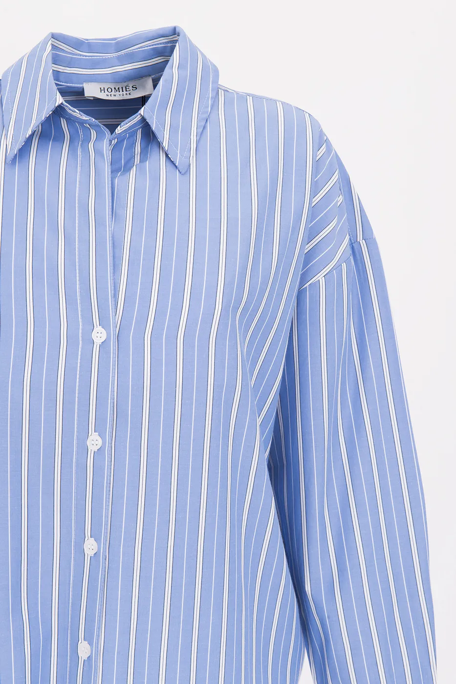 Bayan Mavi Oversize Çizgili Poplin Gömlek