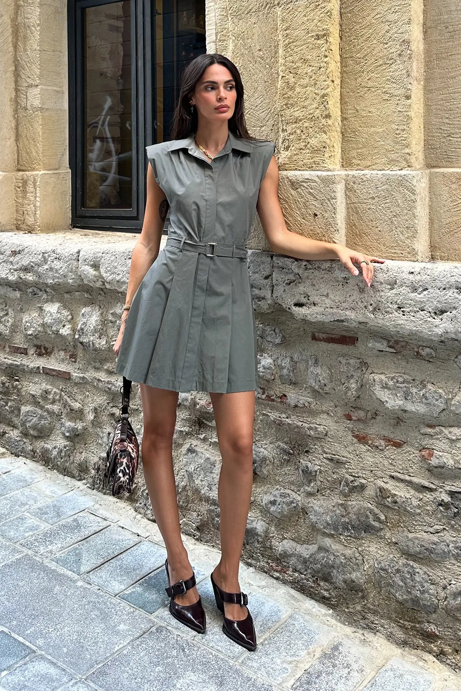 Bayan Haki %100 Cotton Pileli Mini Gömlek Elbise