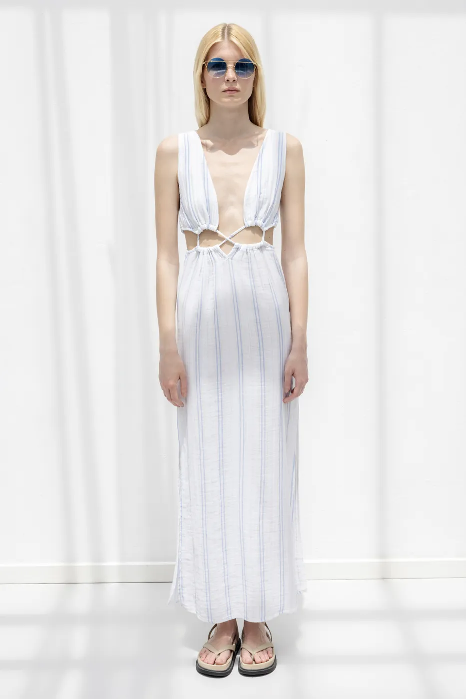 Bayan Beyaz Cotton Midi Elbise