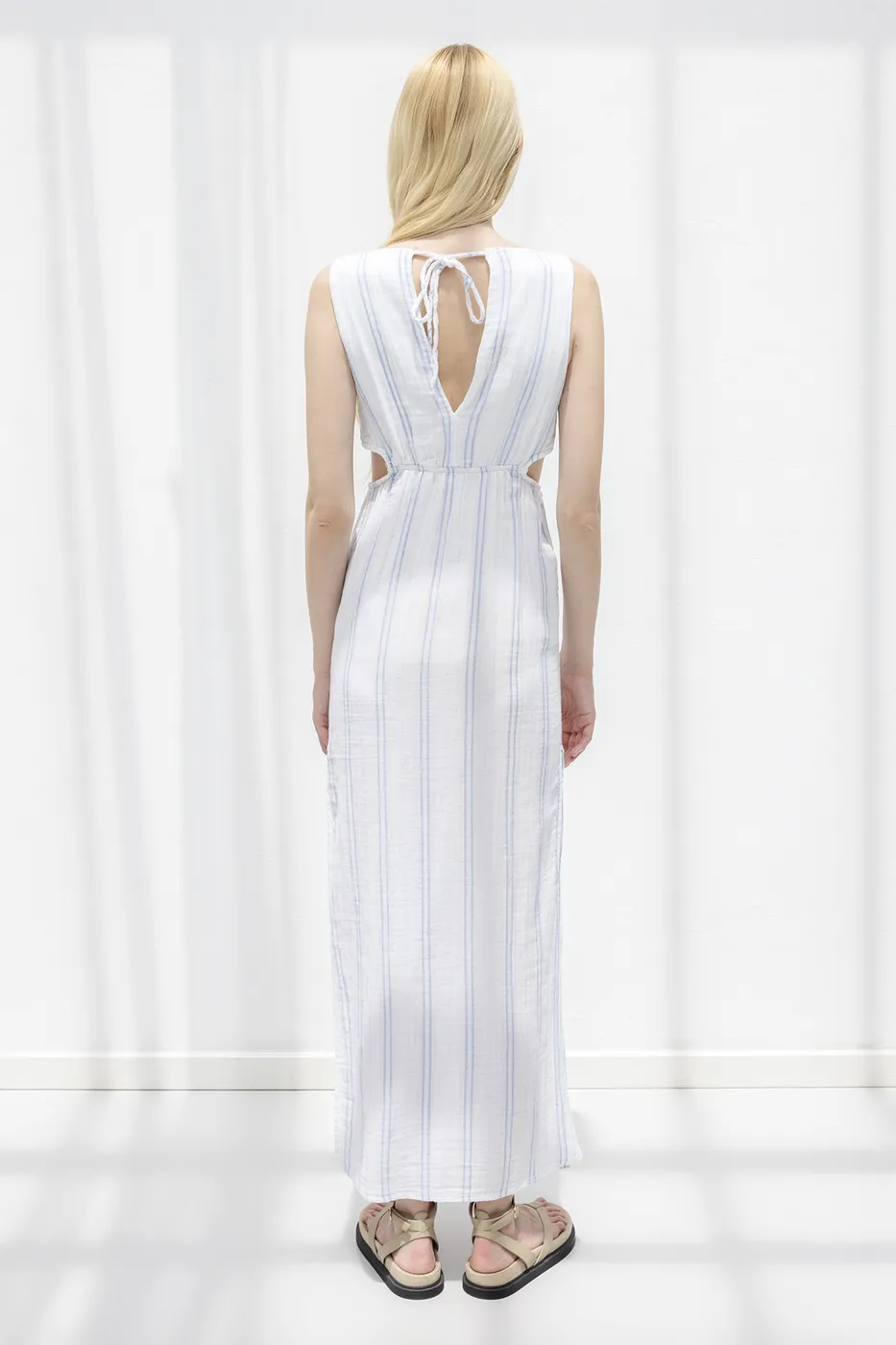 Bayan Beyaz Cotton Midi Elbise