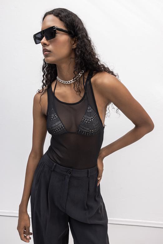 Halter Yaka Tül Bodysuit