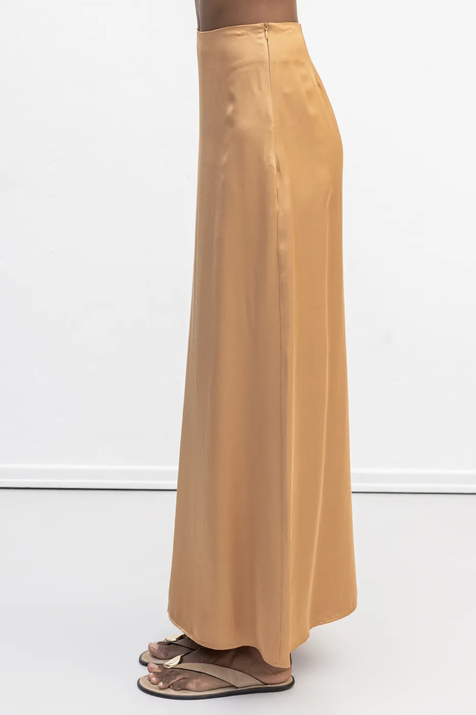 Bayan Camel Saten Midi Etek