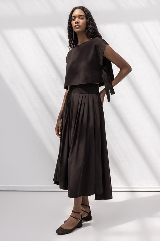 %100 Tencel Pile  Detaylı  Midi Etek