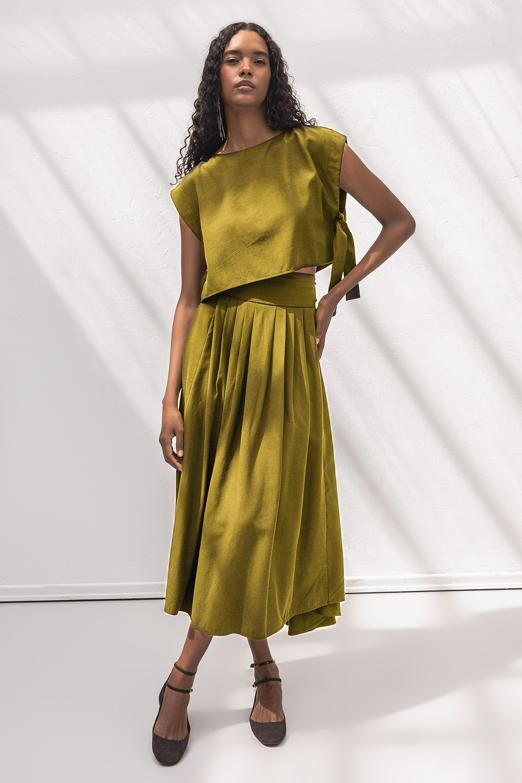 %100 Tencel Pile  Detaylı  Midi Etek