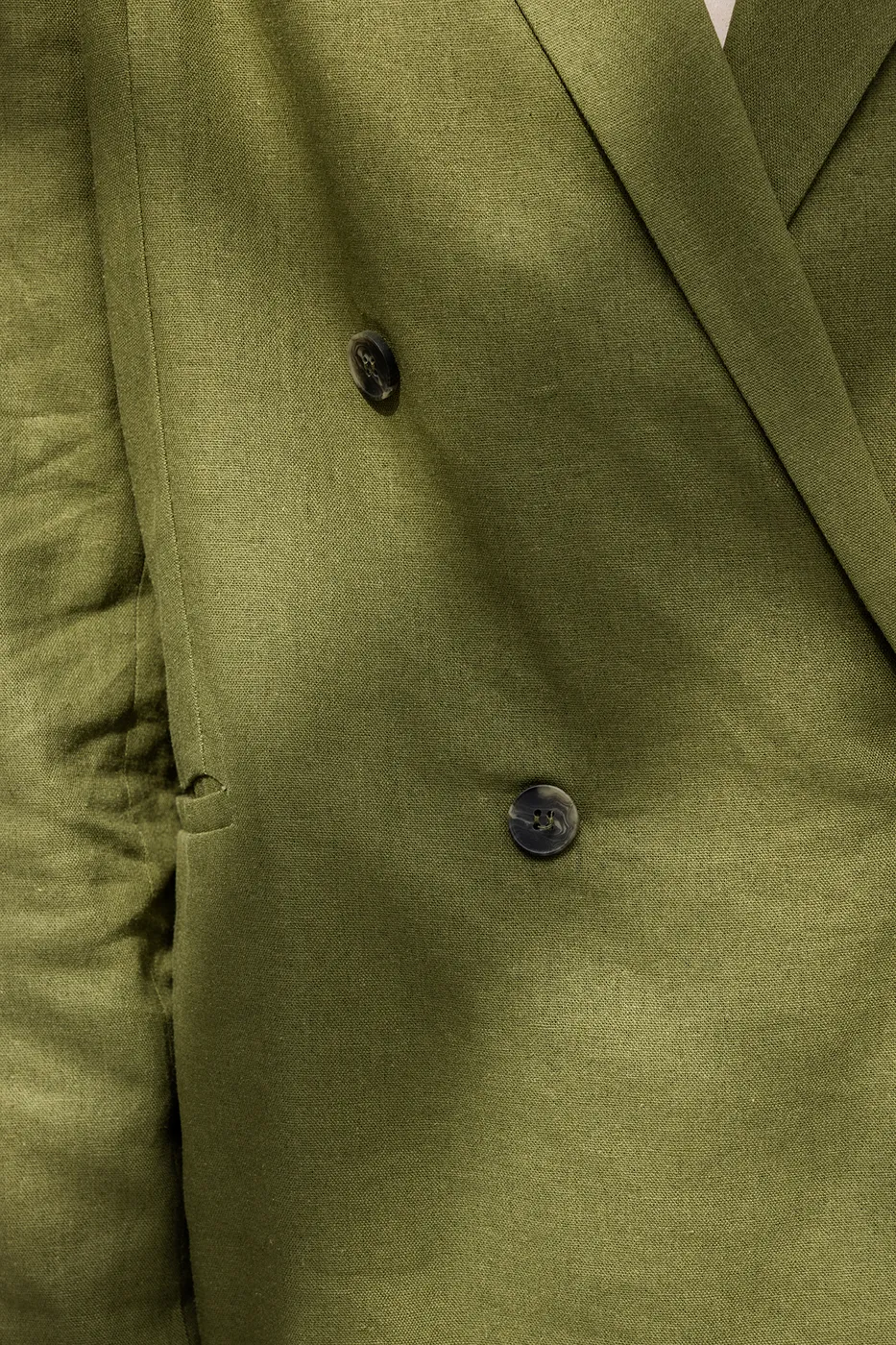 Bayan Yeşil Kruvaze Keten Blazer Ceket