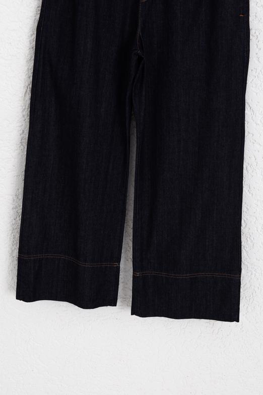 Bağcıklı Geniş Paça Denim Pantolon