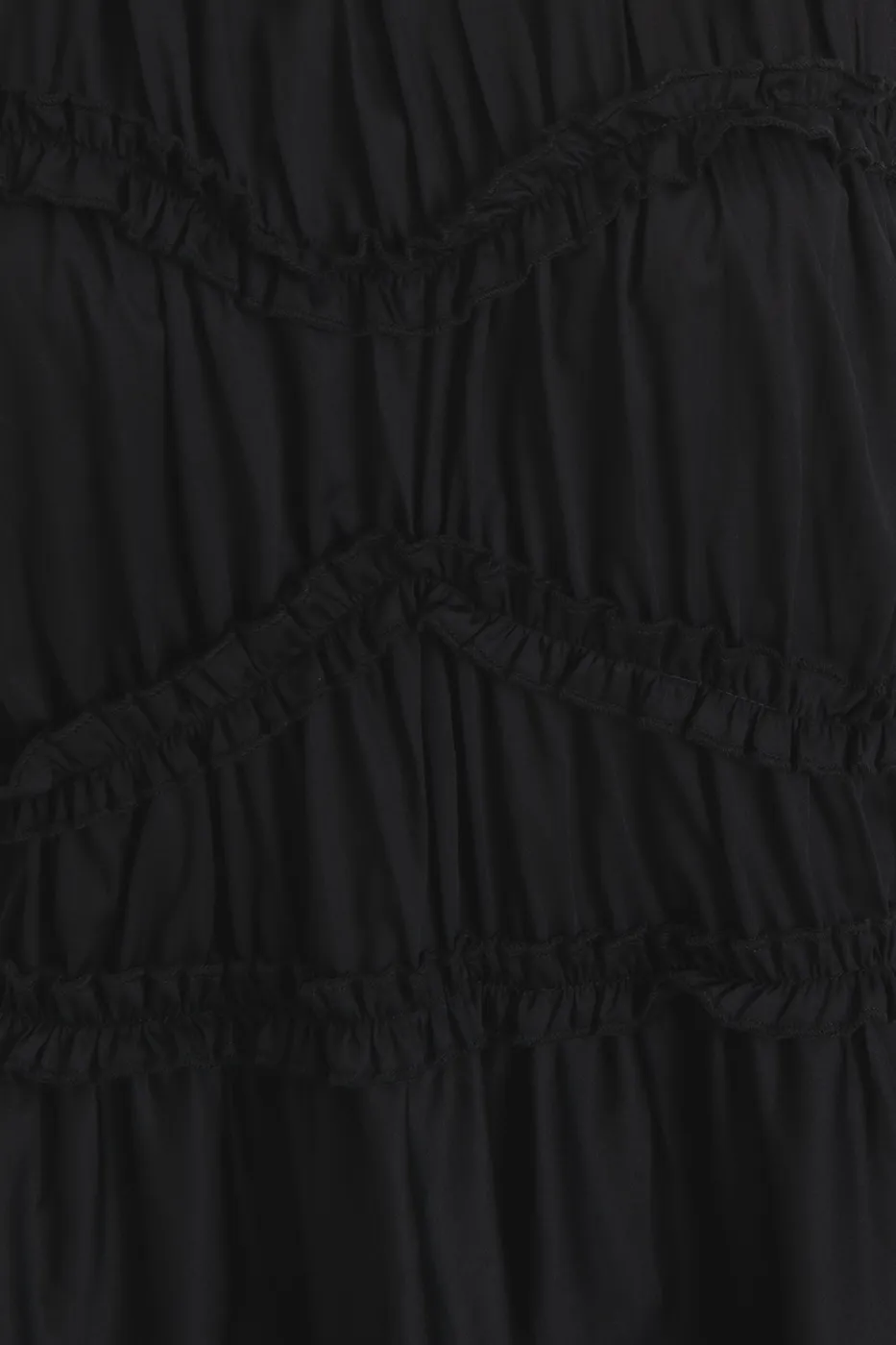 Bayan Siyah Katlı Volanlı Midi Cotton Elbise