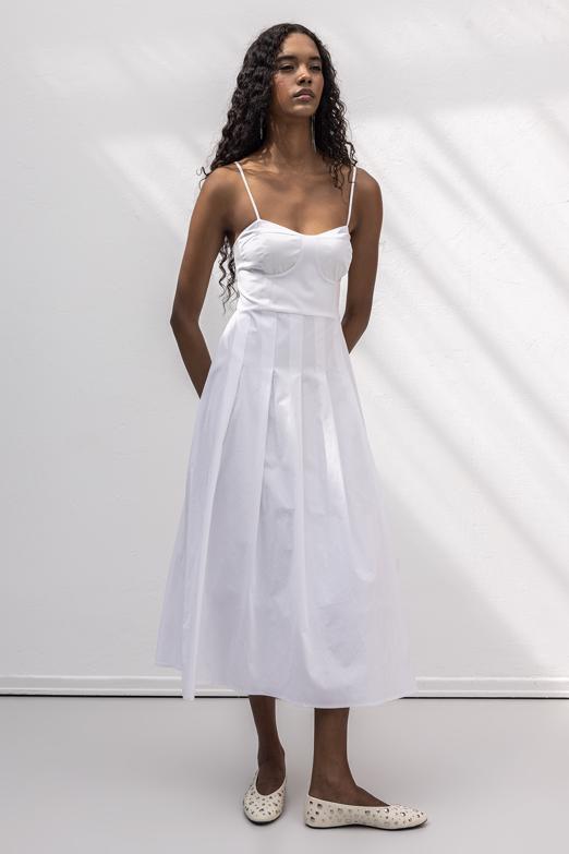 Askılı Pile Detaylı Midi Cotton Elbise