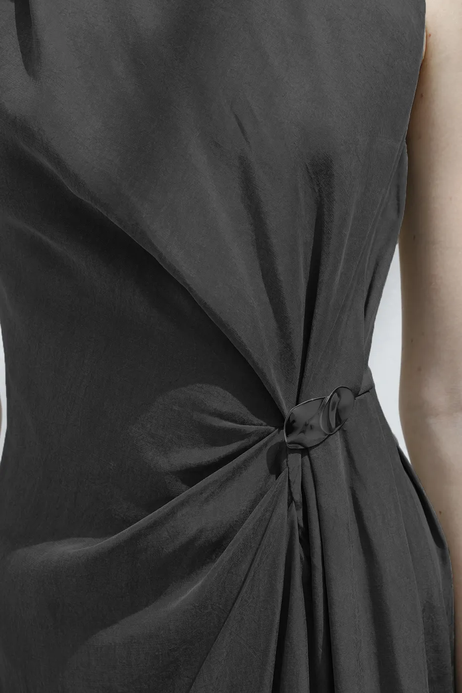 Bayan Antrasit Tencel Drape Detaylı Midi Elbise