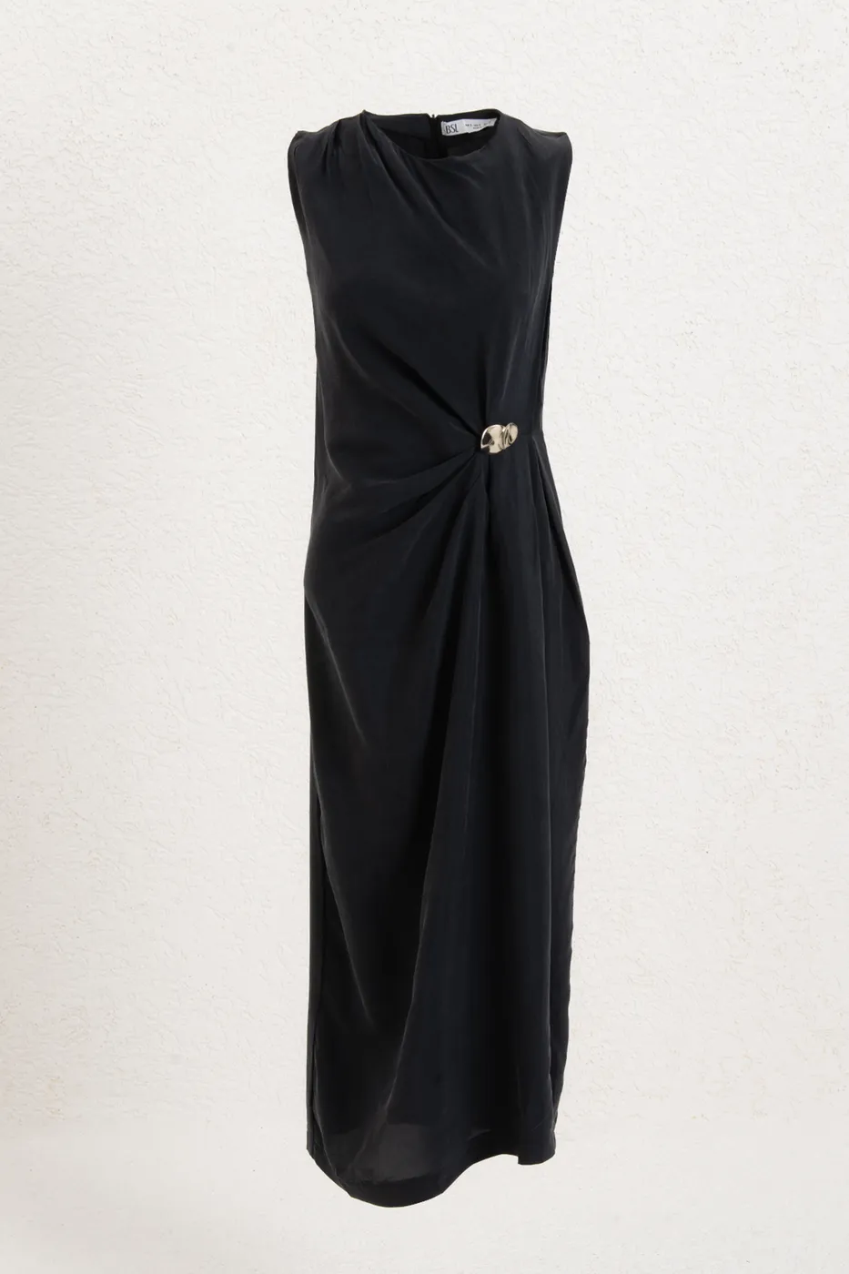 Bayan Antrasit Tencel Drape Detaylı Midi Elbise