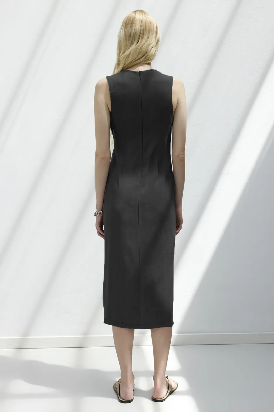 Bayan Antrasit Tencel Drape Detaylı Midi Elbise