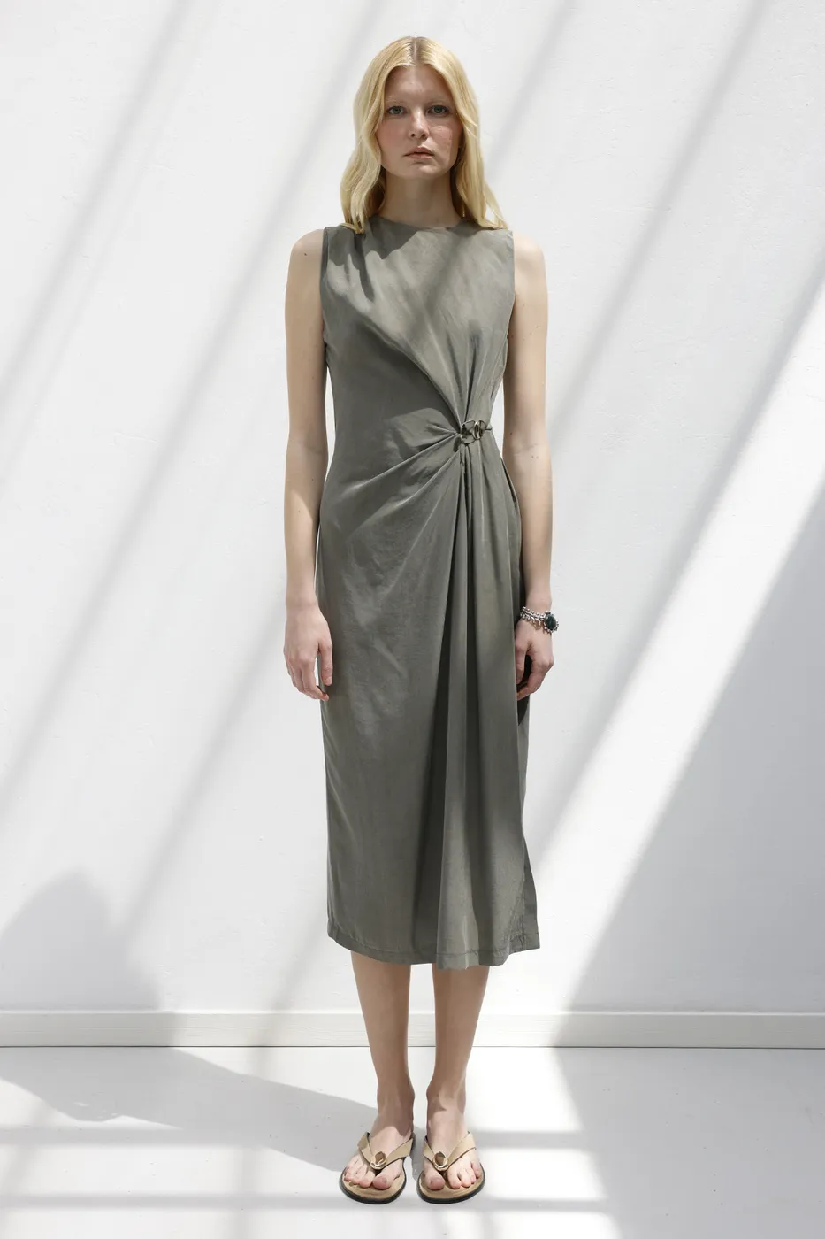 Bayan Haki Tencel Drape Detaylı Midi Elbise