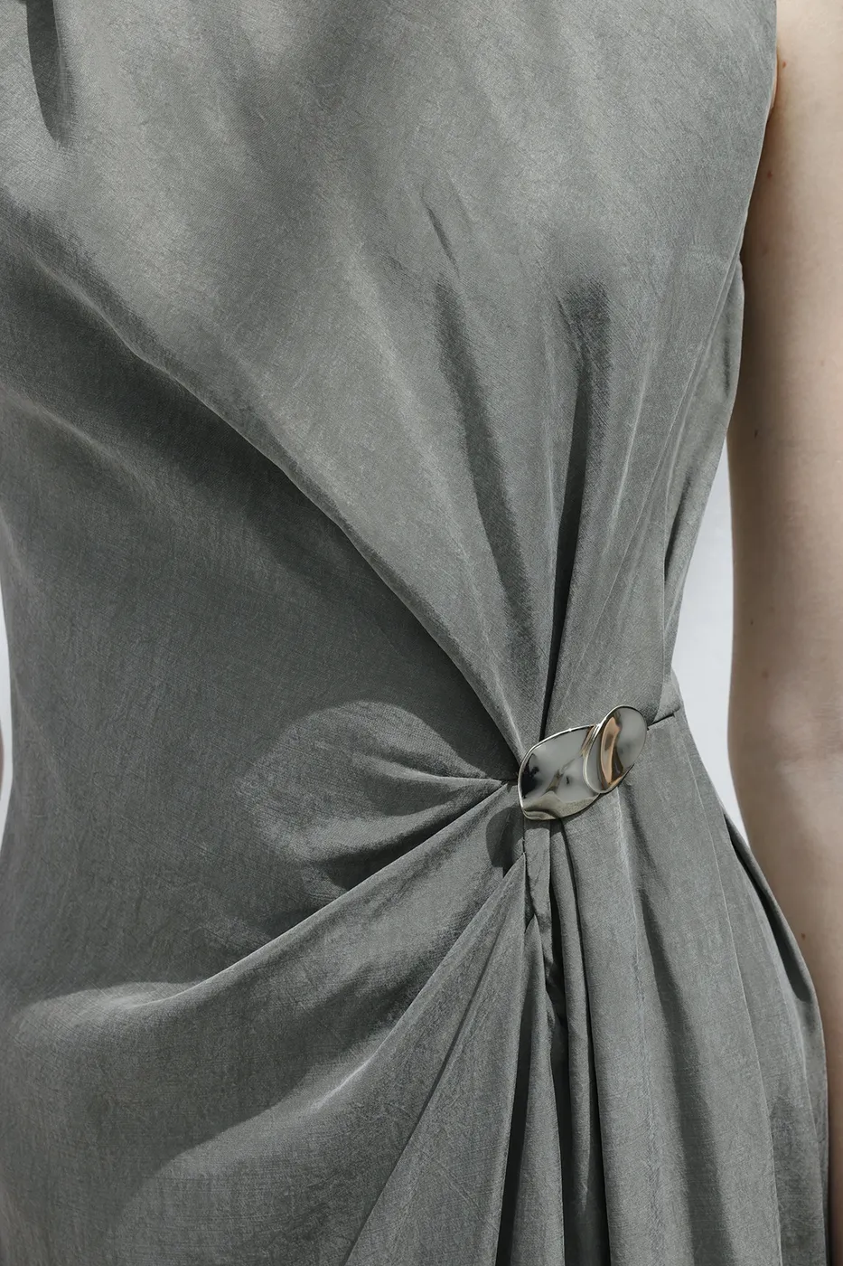 Bayan Haki Tencel Drape Detaylı Midi Elbise
