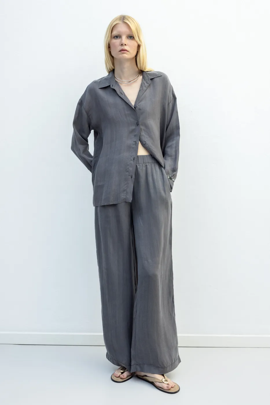 Bayan Antrasit Lyocell Oversize Pantolon