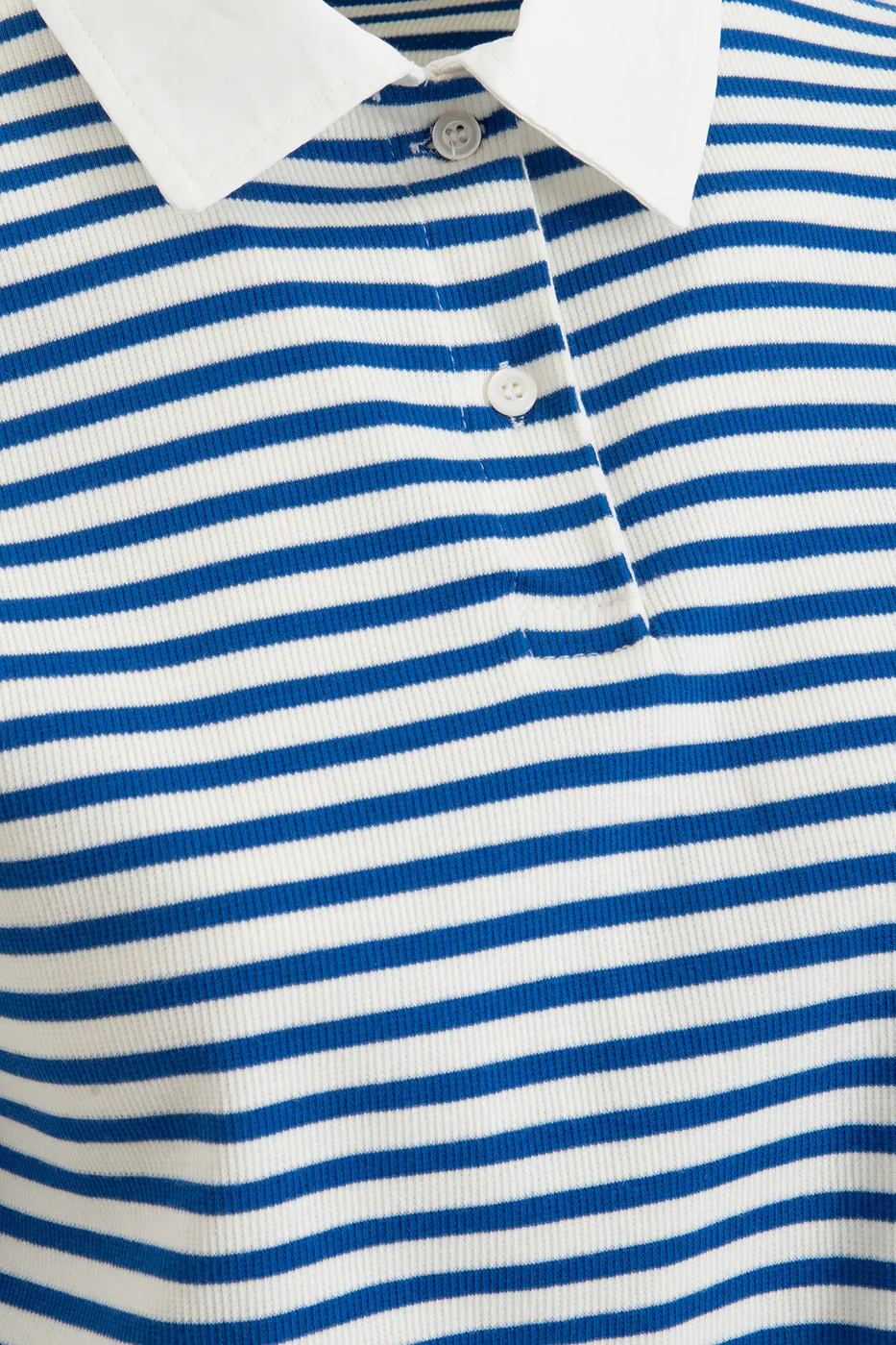 Bayan Mavi Polo Yaka Çizgili Balon Tshirt