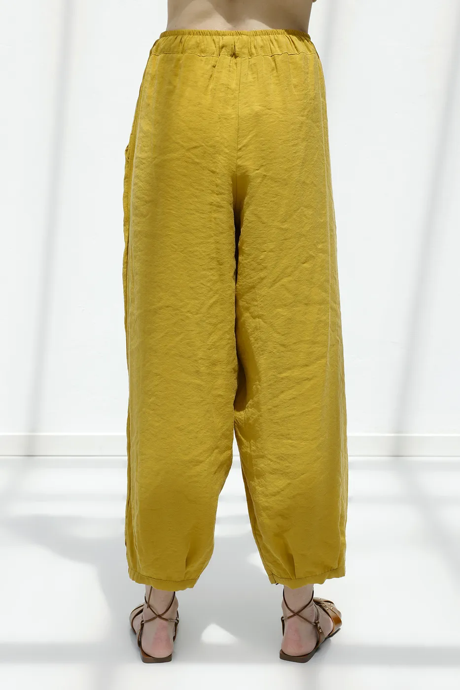 Bayan Hardal Tencel Pileli Şalvar Pantolon