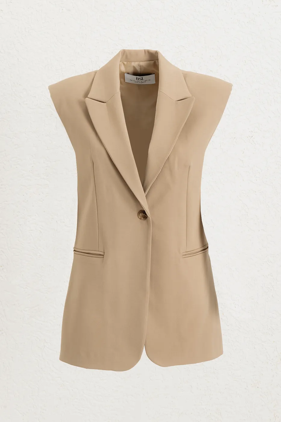 Bayan Camel Kolsuz Blazer Yelek