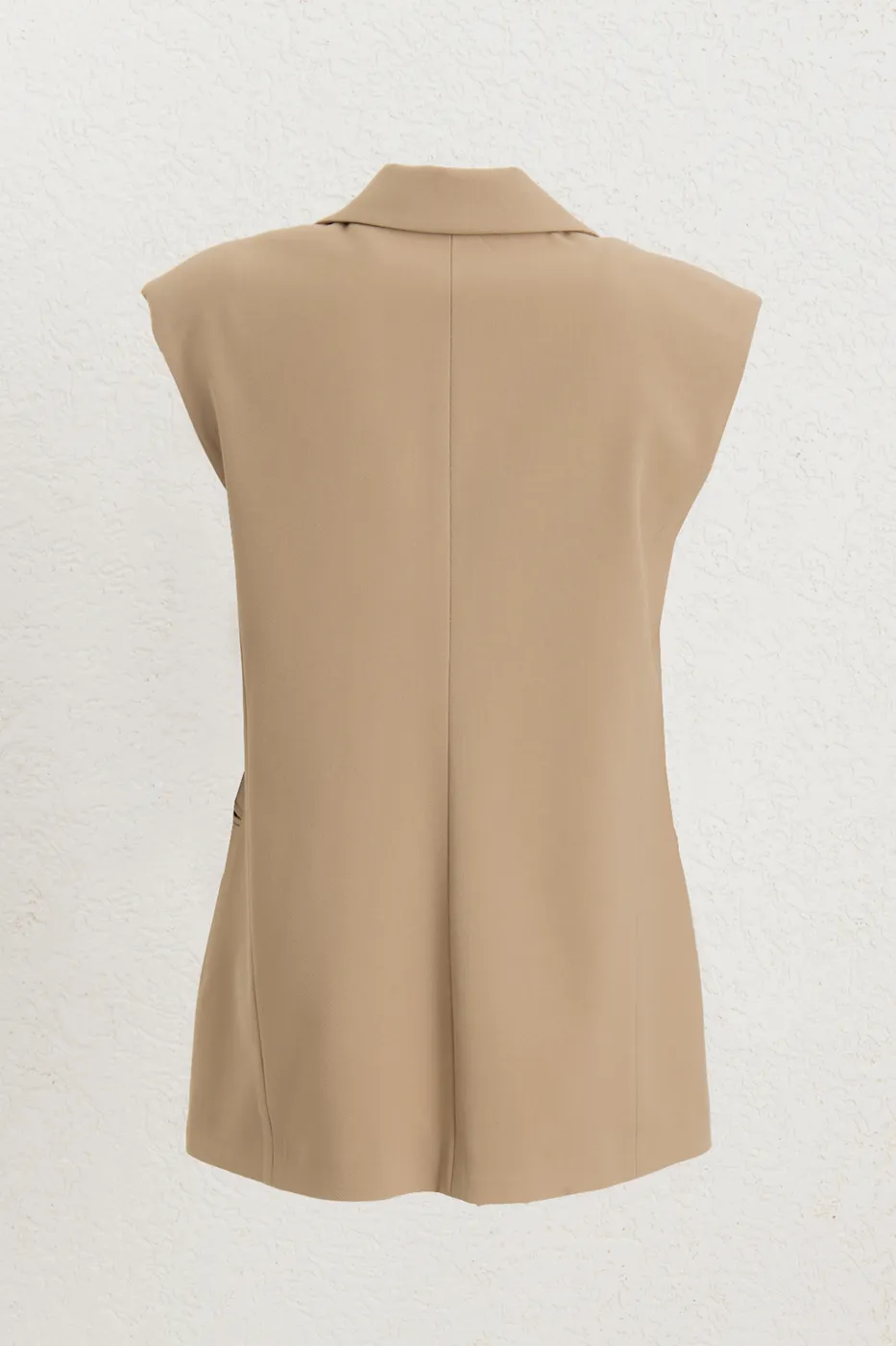 Bayan Camel Kolsuz Blazer Yelek